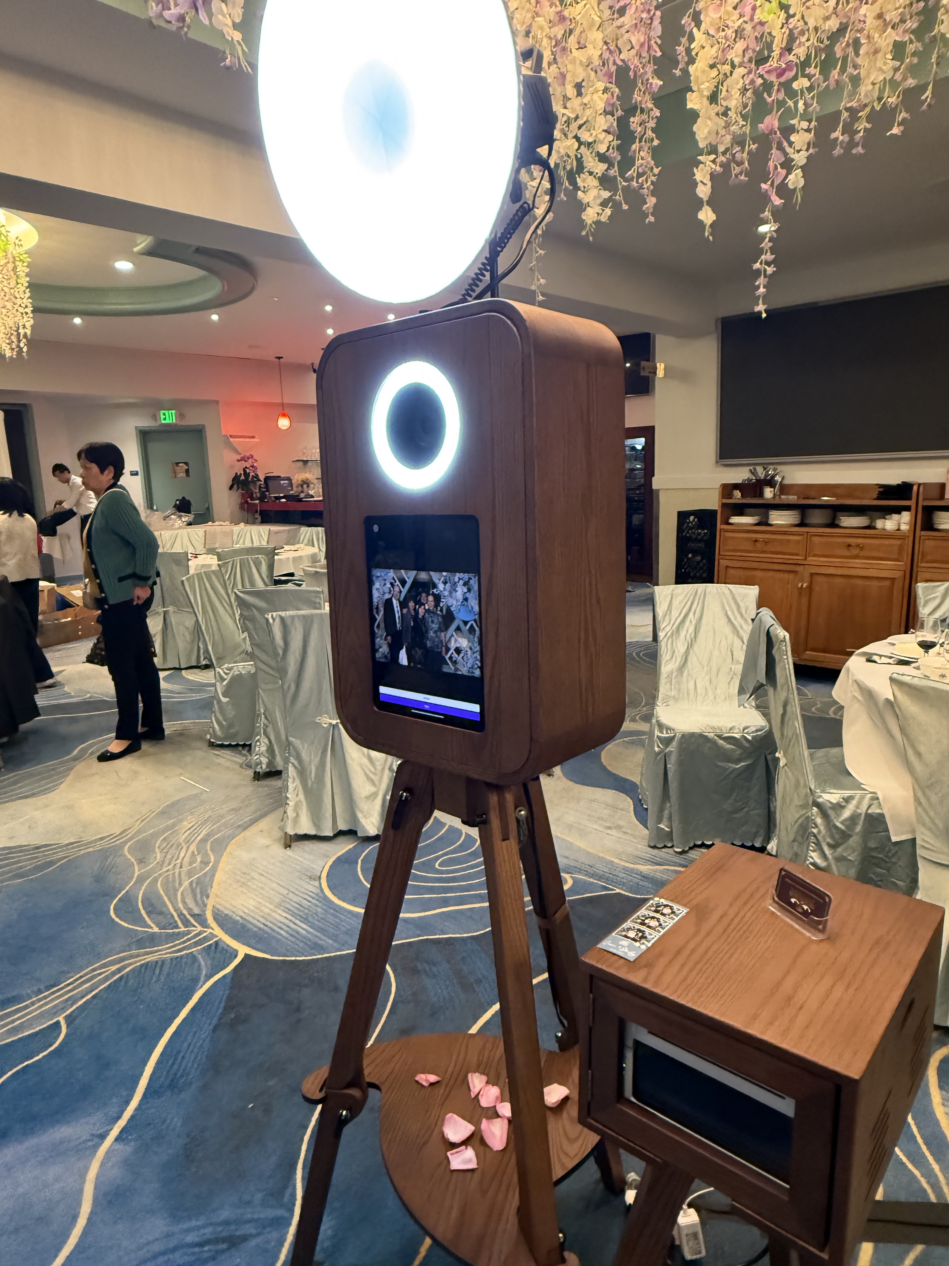 Close-up of the vintage wooden photo booth